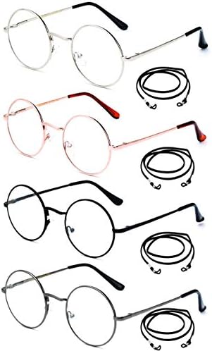 Newbee Модерен 4 Опаковане на Кръгли Очила за четене с Джапанки Метална Дограма Тънък Ръб Пружинен Шарнир Кръгла Дограма Реколта Очила за Четене 400