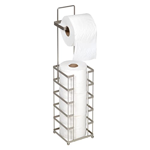 Вертикален самостоятелен държач за тоалетна хартия Richards Homewares, в размер на 4 ролка, с опаковка, с размери 5,5