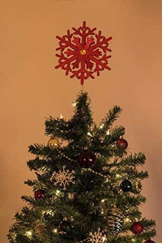 Deli Creations Коледа с 8-Инчов Topper За коледно дърво, Плоско Бижу във Формата На Снежинки, Лъскава Върхът