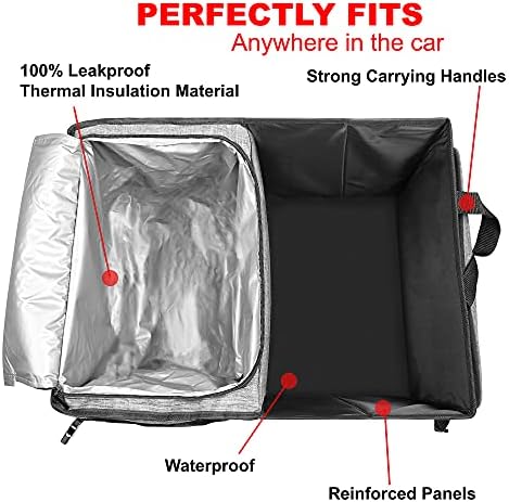 Органайзер за багажник на кола AWELCRAFT - Моющийся Голям Капацитет, с изолационна чанта-хладилник, Сгъваем Органайзер за