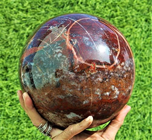 Голям 195 мм Червен Мъхест Ахат Кристал Кварцов Балон Целебната Енергия Каменна Сфера на Земното Кълбо Украса на Дисплея