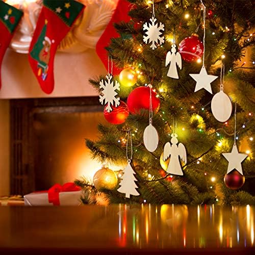 Tatuo 50 Бр. Коледни Дървени Орнаменти Дървена Снежинка Ангел Звезда Коледно Дърво, Кръгли Дискове, Бижута Висулка с Декорация