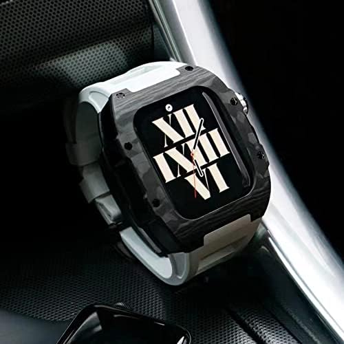DYIZU Луксозен Каишка от въглеродни влакна Калъф за Apple Watch 8 7 45 мм, Калъф за каишка от Фторкаучука Моден Комплект