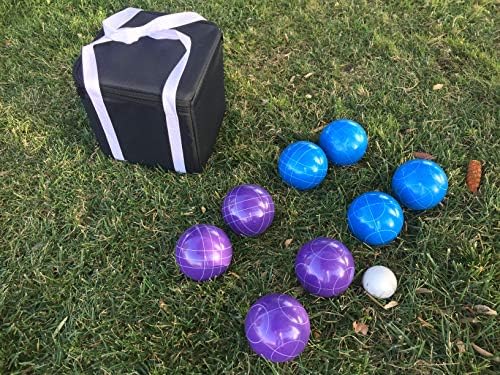 Купи бейзболни топки в Новия списък - Уникални комплекти за игра на бочче - 107 мм с лилави и сини топки, Черна чанта