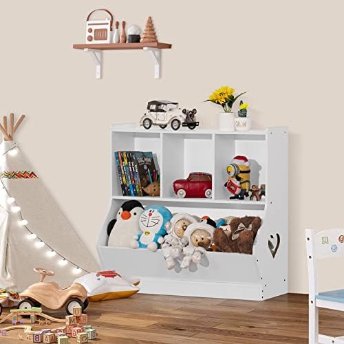Lerliuo Детски Бяла Органайзер За съхранение на играчки, Детски Малка библиотека и лавица за книги, Шкаф за съхранение на