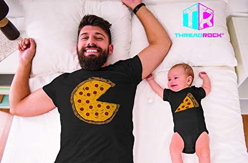 Комплект за детско боди Threadrock Pizza Pie & Slice и мъжки тениски в тон (Детски: 12 м, въглен | Мъжки: 2XL, въглен)