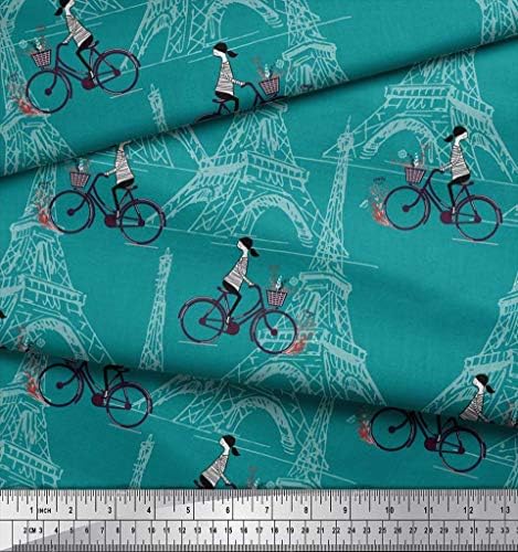 Памучен трикотажная плат Soimoi за момичета, велосипеди и Айфеловата кула, архитектурен декор, кърпа с принтом ширина