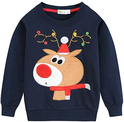 DDSOL/Коледна Hoody за Малки Момчета и Момичета, Детска Коледна Тениска с Грозни Елени, Дядо коледа, Тениска с