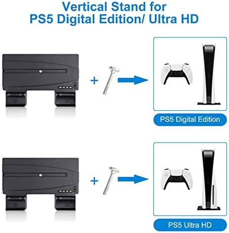 Вертикална поставка Linkstyle за PS5 Digital Edition /конзола Ultra HD Аксесоари за Playstation 5 Зарядно устройство за контролер с 2 честота устройства DualSense и 2 допълнителни USB порта за з?