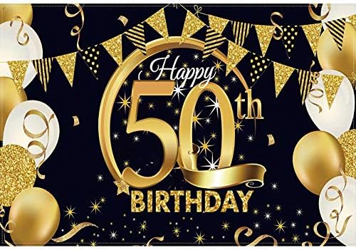 Laeacco 10x7ft Украса за партито за 50-ия рожден ден на Черно-Златен Плакат с Надпис, Блестящ Банер за Партито за