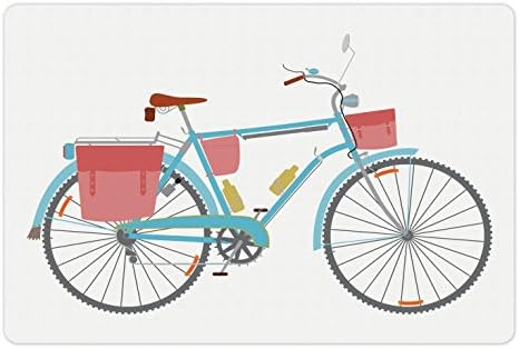 Велосипеден мат Ambesonne за домашни за храна и вода, Класически Туристически мотор с ключа кутия и седельными торби с принтом