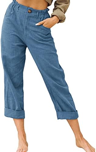 Ленени Дамски панталонът е прав, Обикновена Ластични Панталони Управление, Леки Летни Панталони с Прав Штанинами