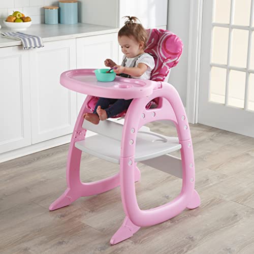 Детско столче за хранене Badger Basket Envee II с Играта, Масичка за Деца и Преобразуването на Стола, Розово / Бяло