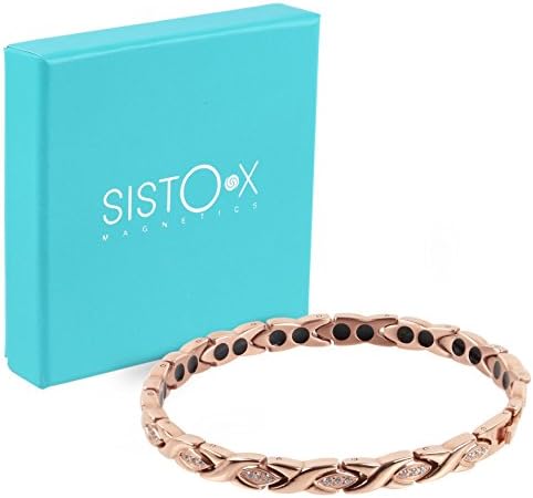 Sisto-X Титанов Магнитни Гривни с Кристали от Розово Злато, Подарък Кутия, Терапевтичен 22 см