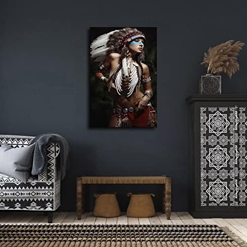 Ретро Черно-Бял Плакат с образа на жената-Воин индианци, монтиран на стената Артистичен Интериор, Плакат, Картина върху Платно,