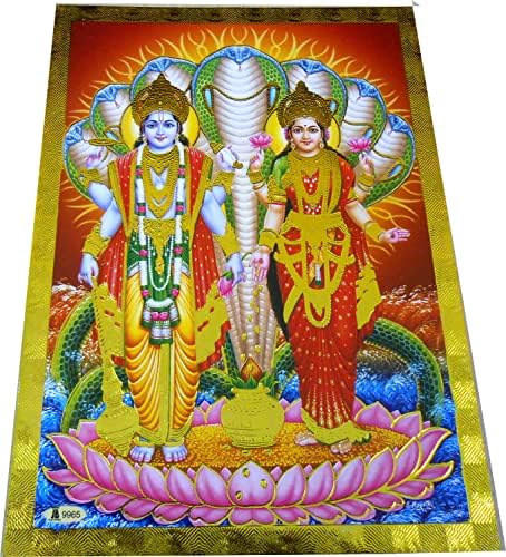 магазин занаяти Индия магазин за най-добрите индийски занаяти Господ Вишну Лакшми стои на плаката Лотос / Отпечатване на