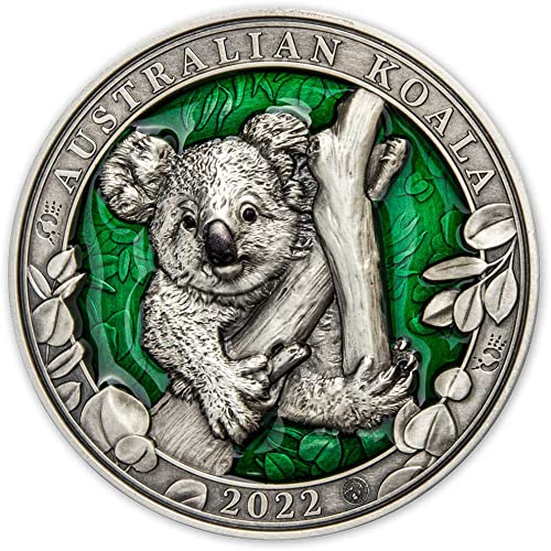 2022 Цвят на дивата природа PowerCoin Австралийска Коала 3 Грама Сребърна монета 5 $ Барбадос 2022 Антични гарнитури