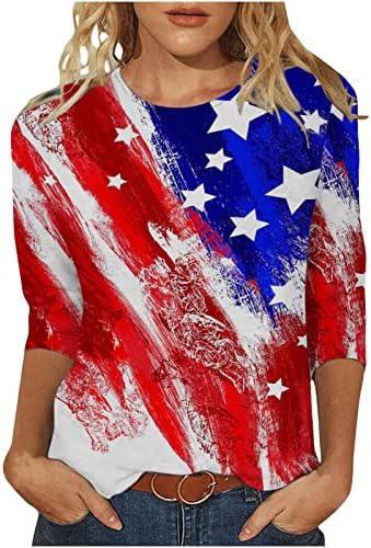 Блузи с ръкави 3/4 за момичета, Тениски с изображението на Знамето на САЩ и Звезди, Късна Закуска с високо Воротом, Есенно-Годишни