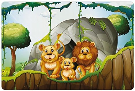 Foldout Горски подложка за домашни за храна и вода, Илюстрация на Лъв семейството в Джунглата на Зоологическата градина