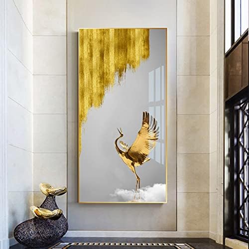 Ръчно Вертикално живопис с маслени бои - Абстрактен Госпожица от Златно Фолио, Голям Размер, Входна Живопис с маслени