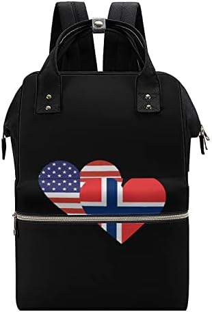 Норвежки Флаг На Американския Сърцето Чанта За Памперси Раница Водоустойчива Чанта За Майките Раница С Голям Капацитет