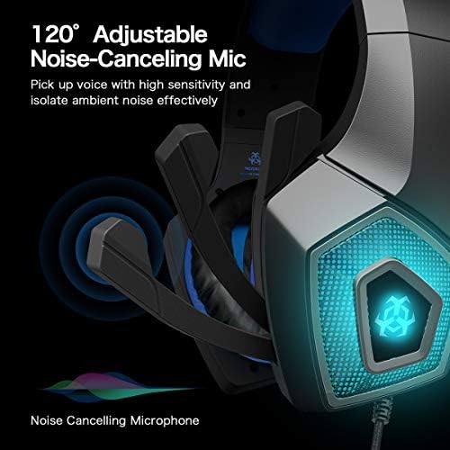 Детска слушалка, която е съвместима с PS5 PS4 Xbox One, с стереофоническим съраунд звук, Кабел слот слушалки с микрофон с шумопотискане, led подсветка и амбушюрами с ефект н?
