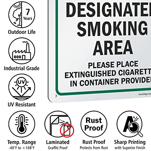 SmartSign 14 x 10 инча Място за пушене - сложете загасени цигари В приложената контейнер Метален знак, 40-мм ламиниран неръждаем