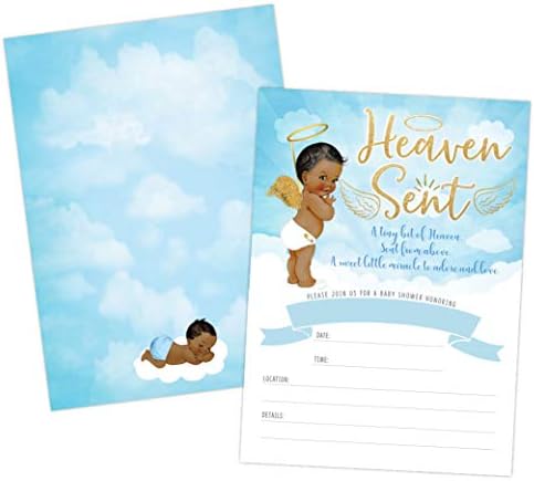 На вашия главното събитие са Отпечатани покани за участие в детски душ за момче, изпратен Небето, афроамериканские