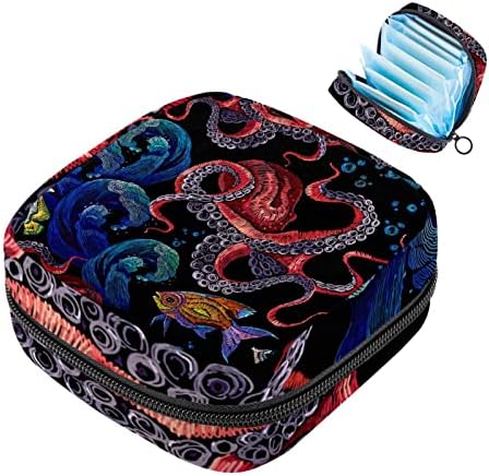 Regro Чанта За съхранение на Хигиенни Кърпички с бродерия Океана на Октопода, Чанта за Менструация за момичета, Чанта