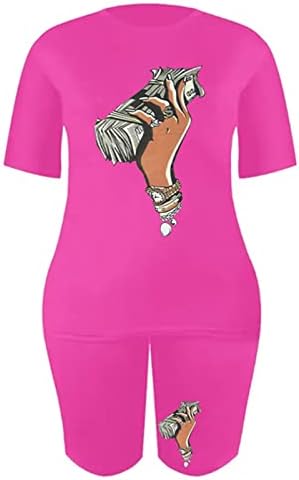 Летни дамски комплекти от две части, Розови Блузи и Панталонки с къс ръкав, Удобна Празнични Комплекти с принтом