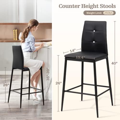 Комплект от 4 Продуктова столове - Модерни Черни Бар столове 26 инча, Бар стол с височина на скарата, изкуствена кожа, Меки Бар