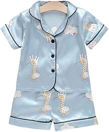 ACSUSS/ Пижами за бебета Момчета и Момичета, Копринен Сатен, Кратък Комплекта, Блузи и Панталони с копчета,