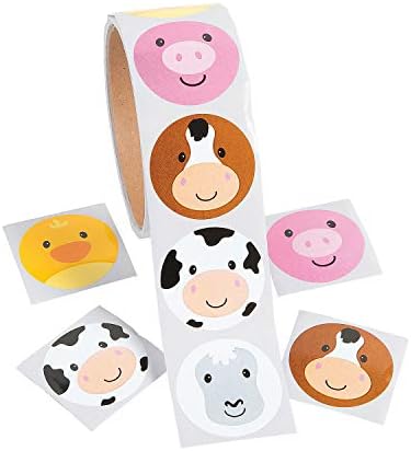 Етикети с участието на животни в стопанството, 1 Ролка от 100 стикери - Сувенири, за партита и изложения за клас