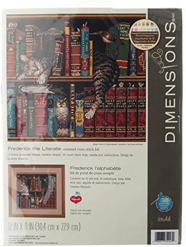Комплект за бродерия на кръстат бод Dimensions Фредерик Грамотен, Спящата Котка, 14 предмети, Черна Аида, 12 x 11