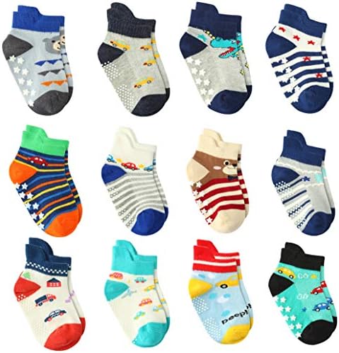 12 Чифта Чорапи за Малки Момчета, Чорапи с Изземване за Момчета, Памучни Нескользящие Чорапи за Малки Момчета, Чорапи за