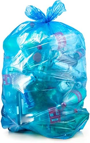 Торби за боклук 55 Галона (50 Торби с завязками) Големи Сини Пластмасови торби за боклук
