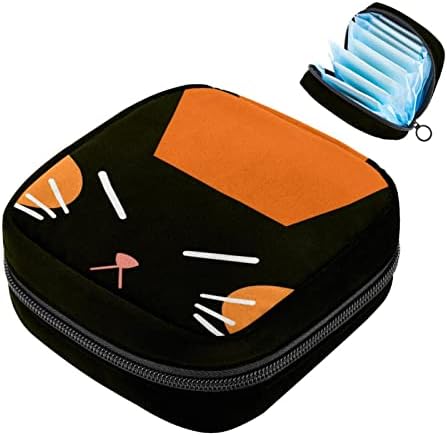 Черна Котка с Orange Чанта за Менструация, Чанта За Съхранение на Хигиенни Кърпички, Пътна Чанта за Събиране на Тампони,