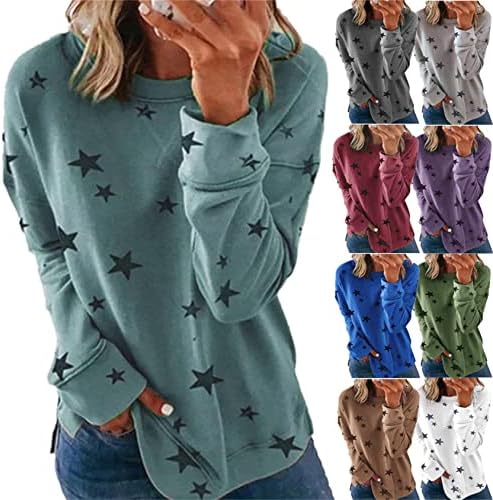 Есенни Блузи с Дълъг ръкав за Жени, Пуловери с Принтом Звезди, Модни Ежедневни Блузи с Кръгло деколте, Модни