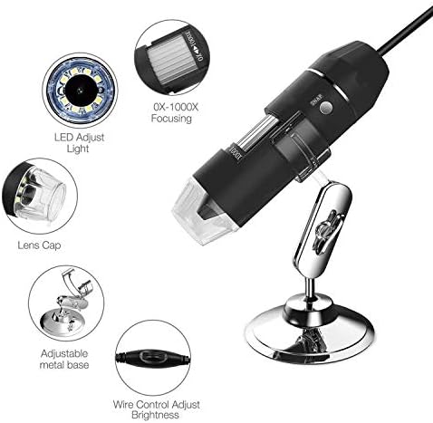 USB Микроскоп, Ендоскоп с 1000-кратно увеличение, Дигитален Микроскоп USB 2.0 с 8 светодиода, Мини-камера с OTG адаптер