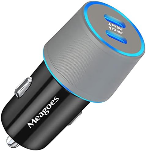 Зарядно за кола USB, C, Запалка Адаптер за Бърза за зареждане Meagoes 12-Волтов Двойна 30W PD, Съвместим с samsung