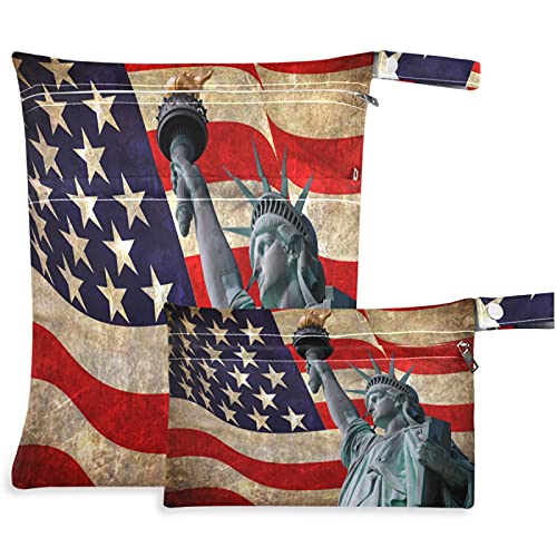 visesunny Статуята на Свободата с Флага, 2 бр., Влажна чанта с джобове с цип, Моющаяся, Множество, Голям за