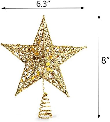 Звезда на върха на Коледната елха, Лъскава Метална Коледно Дърво за Украса на дома за Коледа, 8 инча (Злато)