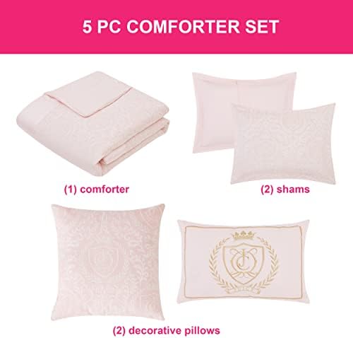 Juicy Couture – Комплект стеганого одеяла, Дизайнерски кърпи Dovona, Спално бельо размер Queen-size, Комплект от 5