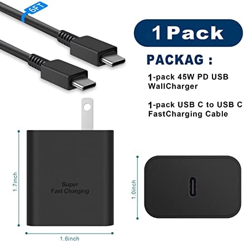 Зарядно устройство Type C, 45 W USB C Стенно Зарядно устройство Samsung Charger Бързо зареждане, Супер Бързо Зарядно