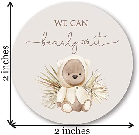 2 Кръгли стикери с изображение на Мечка в стил Бохо за детската душа Благодаря - Набор от 40 (неутрални)