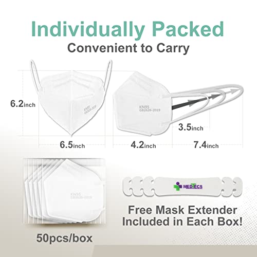 Еднократна маска за лице Medtecs KN95 в индивидуална опаковка, 5-слойная защита и много широки еластични уши панти,