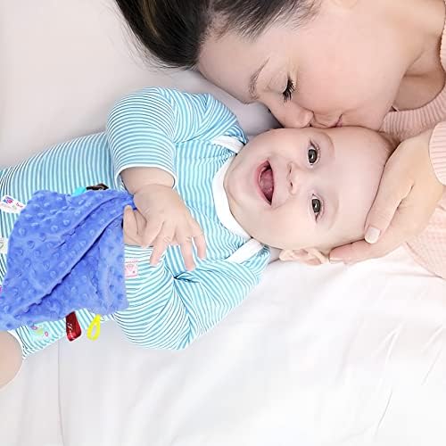 Защитни одеяла XIAOMUWU Tag за бебета, Сензорно Успокояващ одеяло, за дете 3-12 месеца, Меки играчки Minky