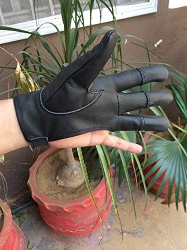 Традиционна Кожена ръкавица за стрелба с лък Ръкавица от естествена кожа (черна, X-Големи, за да носят на
