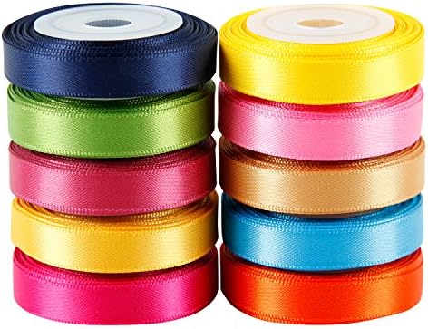 LaRibbons Однотонная сатен лента Asst. 2-10 Цветове 3/8 X 5 ярда Всяка, само на 50 ярда в опаковка