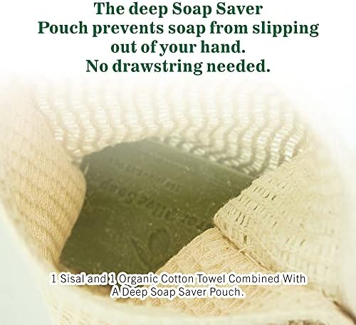 Двупосочен пакет за сапун, Отшелушивающая гъба за миене на съдове от сезал и органичен памук - Скрубер за кърпи